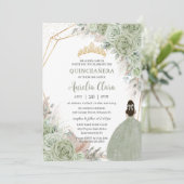 Invitation Boho Quinceañera Sage Vert Floral Pampas Grasse (Debout devant)