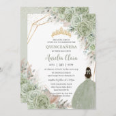 Invitation Boho Quinceañera Sage Vert Floral Pampas Grasse (Devant / Derrière)
