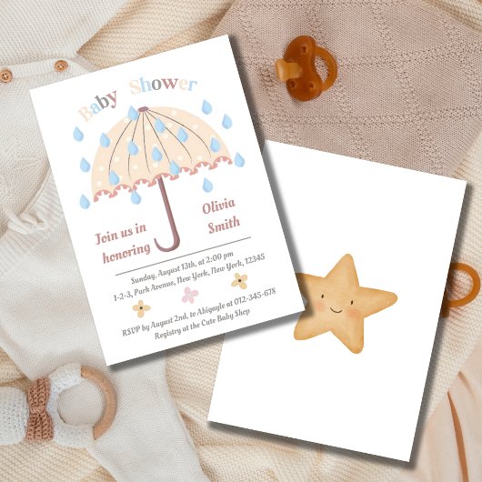 Invitation Boho Rain parapluie Baby shower neutre