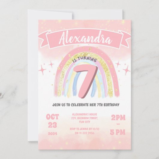 Invitation Boho Rainbow 7th Any Age Birthday Girl 4th 5th 6th (Devant)