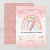 Invitation Boho Rainbow 7th Any Age Birthday Girl 4th 5th 6th (Devant / Derrière)