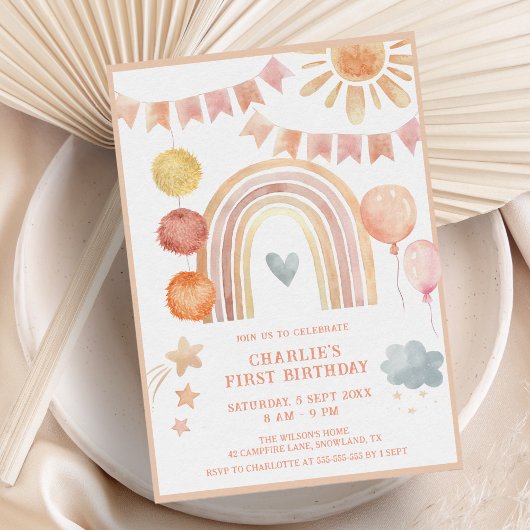 Invitation Boho Rainbow Anniversaire de enfant moderne