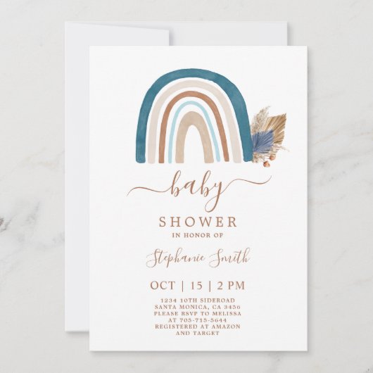 Invitation Boho Rainbow Baby shower garçon (Devant)