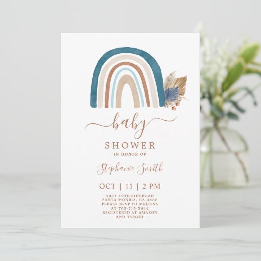 Invitation Boho Rainbow Baby shower garçon (Debout devant)