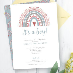 Invitation Boho Rainbow Blue Boy Baby shower