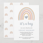 Invitation Boho Rainbow Blue Heart Cute Boy Baby shower (Devant / Derrière)