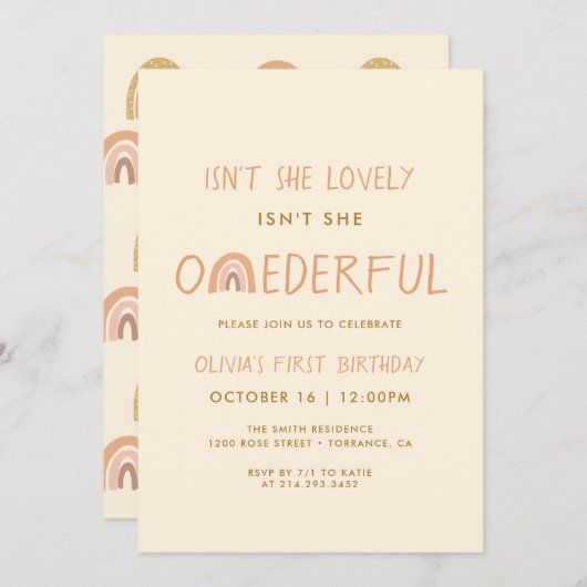 Invitation Boho Rainbow Girl Lovely First Onederday (Devant / Derrière)