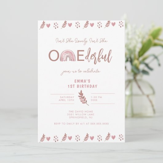 Invitation Boho Rainbow Girl Lovely Onederful Anniversaire (Debout devant)