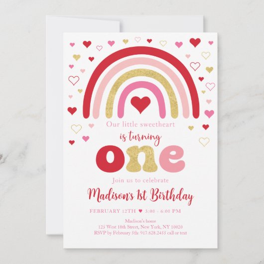 Invitation Boho Rainbow Hearts Saint Valentin Anniversaire (Devant)