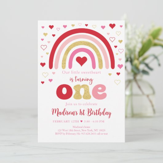 Invitation Boho Rainbow Hearts Saint Valentin Anniversaire (Debout devant)