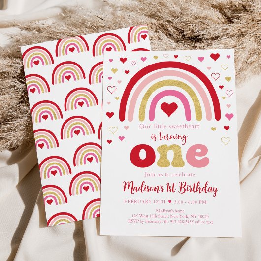 Invitation Boho Rainbow Hearts Saint Valentin Anniversaire