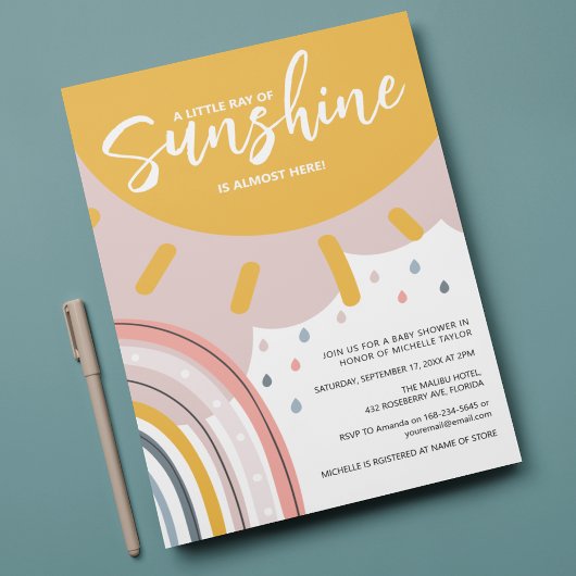 Invitation Boho Rainbow Little Ray Of Sunshine Baby shower