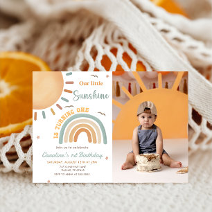 Invitation Boho Rainbow Little Sunshine 1er Anniversaire Phot