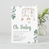 Invitation Boho Rainbow Mobile Baby shower Green Invitatiy (Debout devant)