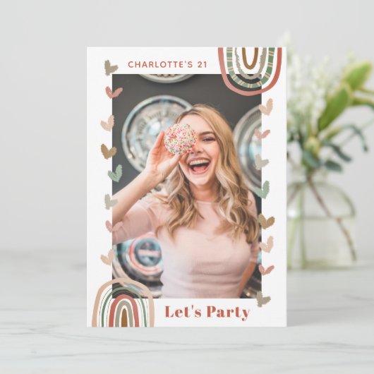 Invitation Boho Rainbow Modern 21e fête d'anniversaire (Debout devant)