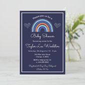 Invitation Boho Rainbow Navy Baby shower bleu (Debout devant)