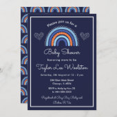 Invitation Boho Rainbow Navy Baby shower bleu (Devant / Derrière)