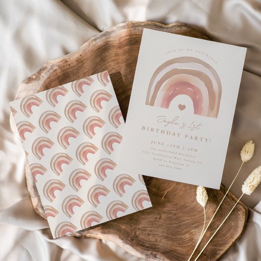 Invitation Boho Rainbow Neutral Anniversaire de enfant Party