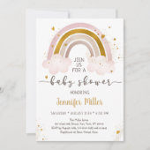 Invitation Boho Rainbow Neutral Gold Baby shower (Devant)