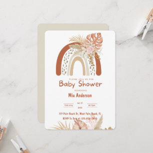 Invitation Boho Rainbow Neutral Pampas Baby shower en herbe