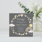 Invitation Boho Rainbow Nuages Baby shower neutre (Debout devant)