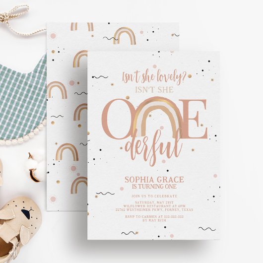 Invitation Boho Rainbow Onederful Girl 1er anniversaire fête