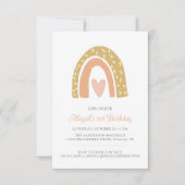 Invitation Boho Rainbow Pastel Coeur rose fête d'anniversaire (Devant)