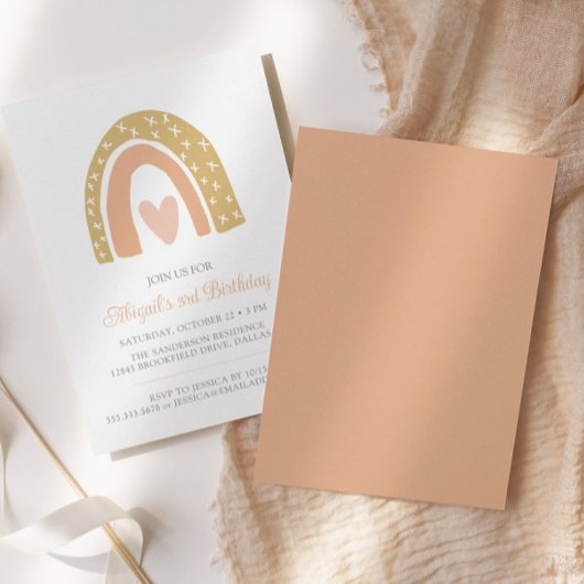 Invitation Boho Rainbow Pastel Coeur rose fête d'anniversaire