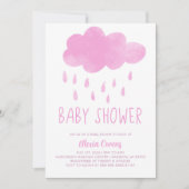 Invitation Boho Rainbow pluie nuage Baby shower rose (Devant)