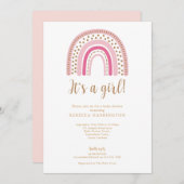 Invitation Boho Rainbow rose Baby shower fille (Devant / Derrière)