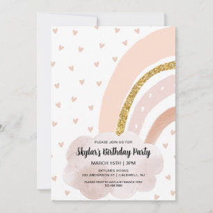 Invitation Boho Rainbow rose et or Anniversaire