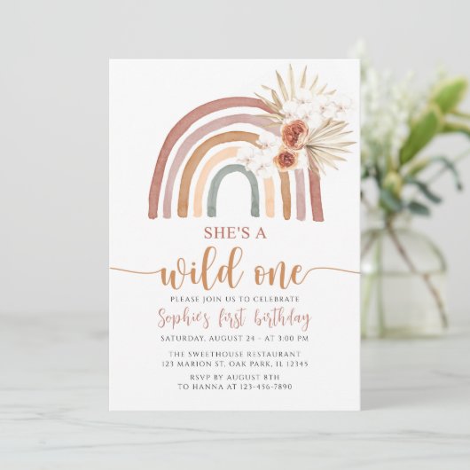 Invitation Boho Rainbow She's A Wild One First Birthday (Debout devant)