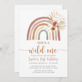 Invitation Boho Rainbow She's A Wild One First Birthday (Devant / Derrière)