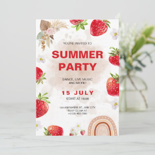 Invitation Boho Rainbow Strawberry Party Tropical Water