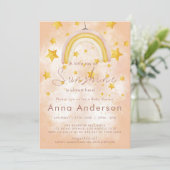 Invitation Boho Rainbow Sunshine Gold Stars Dusty Baby shower (Debout devant)