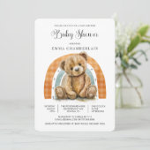 Invitation Boho Rainbow Teddy Bear Baby shower (Debout devant)