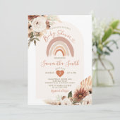 Invitation Boho Rainbow Terracota White Floral Baby shower (Debout devant)