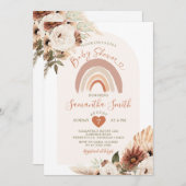 Invitation Boho Rainbow Terracota White Floral Baby shower (Devant / Derrière)