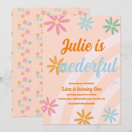 Invitation Boho Rainbow Terreuse Première Anniversaire Oneder (Devant / Derrière)