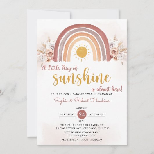 Invitation Boho Rainbow Un petit rayon de soleil Baby shower (Devant)