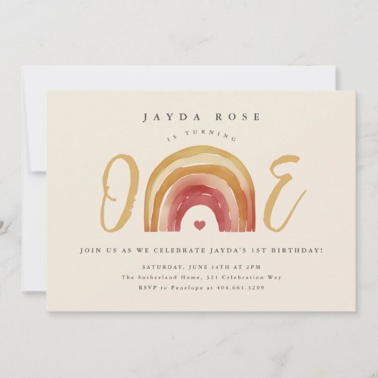 Invitation Boho Rainbow Un Premier Anniversaire (Devant)