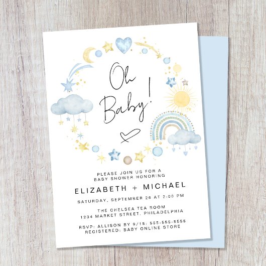 Invitation Boho Rainbow Watercolor Baby Boy Couples Douche