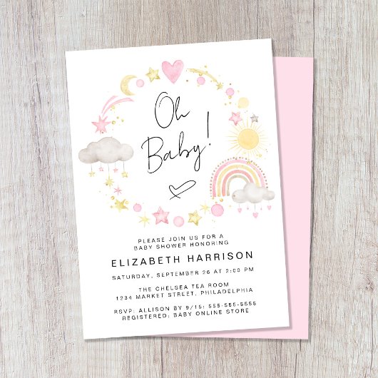 Invitation Boho Rainbow Watercolor Baby Girl Sprinkl