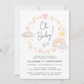 Invitation Boho Rainbow Watercolor Baby Girl Sprinkl (Devant)