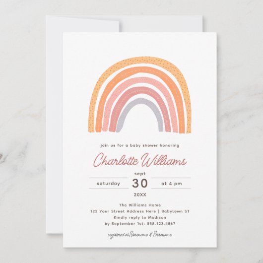 Invitation Boho Rainbow Watercolor Baby shower (Devant)