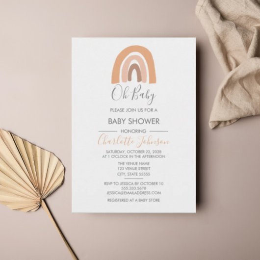 Invitation Boho Rainbow Watercolor Baby shower fille