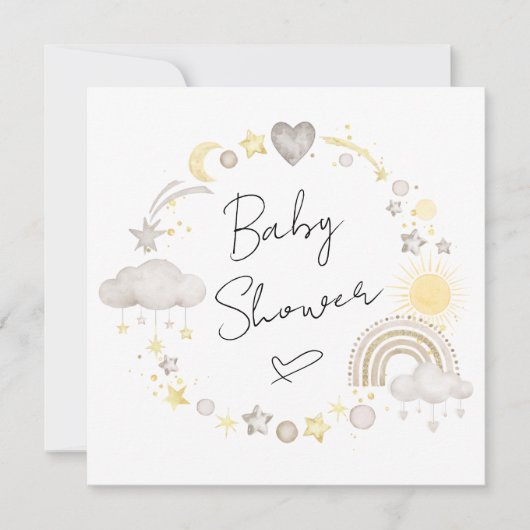 Invitation Boho Rainbow Watercolor Baby shower jaune (Devant)