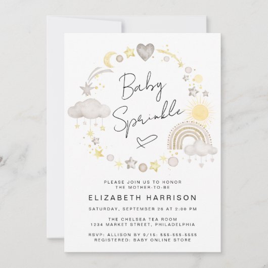Invitation Boho Rainbow Watercolor Bébé Sprinkle (Devant)