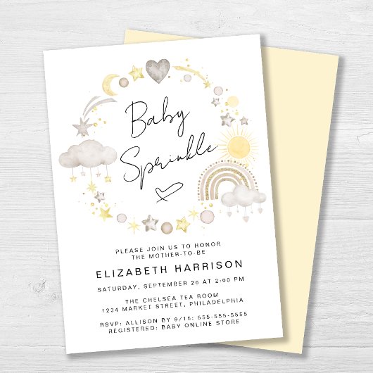Invitation Boho Rainbow Watercolor Bébé Sprinkle