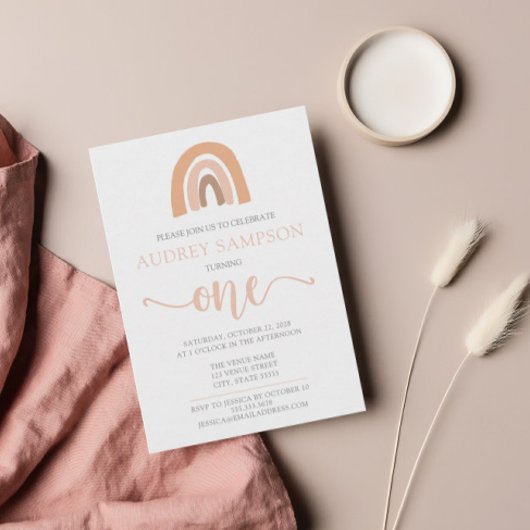 Invitation Boho Rainbow Watercolor Girl premier anniversaire